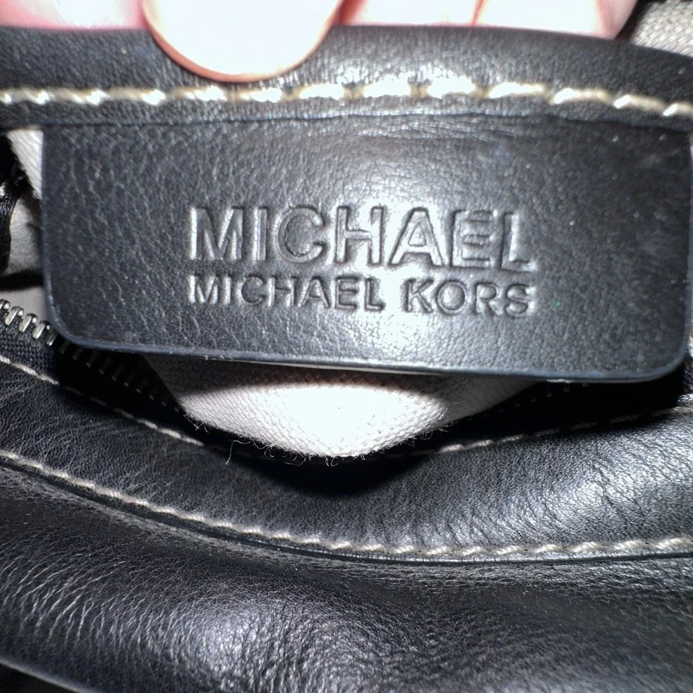 Michael Michael‎ Kors Black Leather Satchel Bag Contrast Stitch Buckle Detail